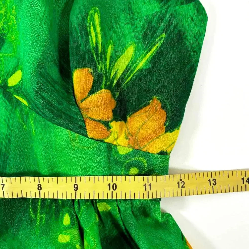 Vintage 70s Green & Yellow Hawaiian Print Halter Maxi Dress - Size S - Picture 6 of 9